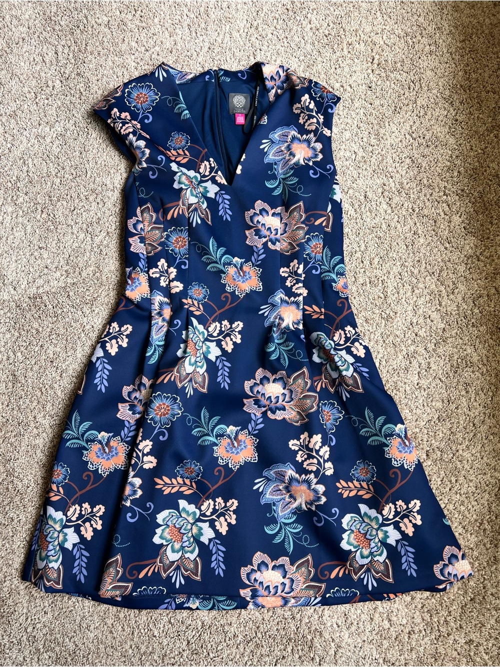 Vince Camuto Navy Floral Fit & Flare Mini Dress
